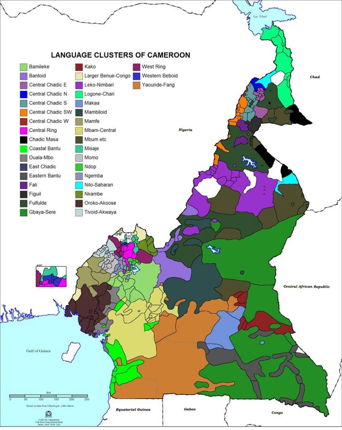 Žemėlapis Kamerūnas kalba
