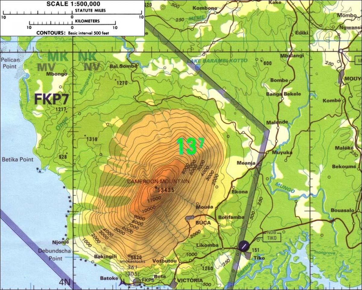 Kamerūnas kalnai žemėlapyje