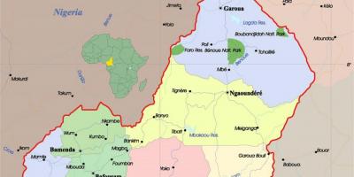 Kamerūnas žemėlapis, kuriame miestų