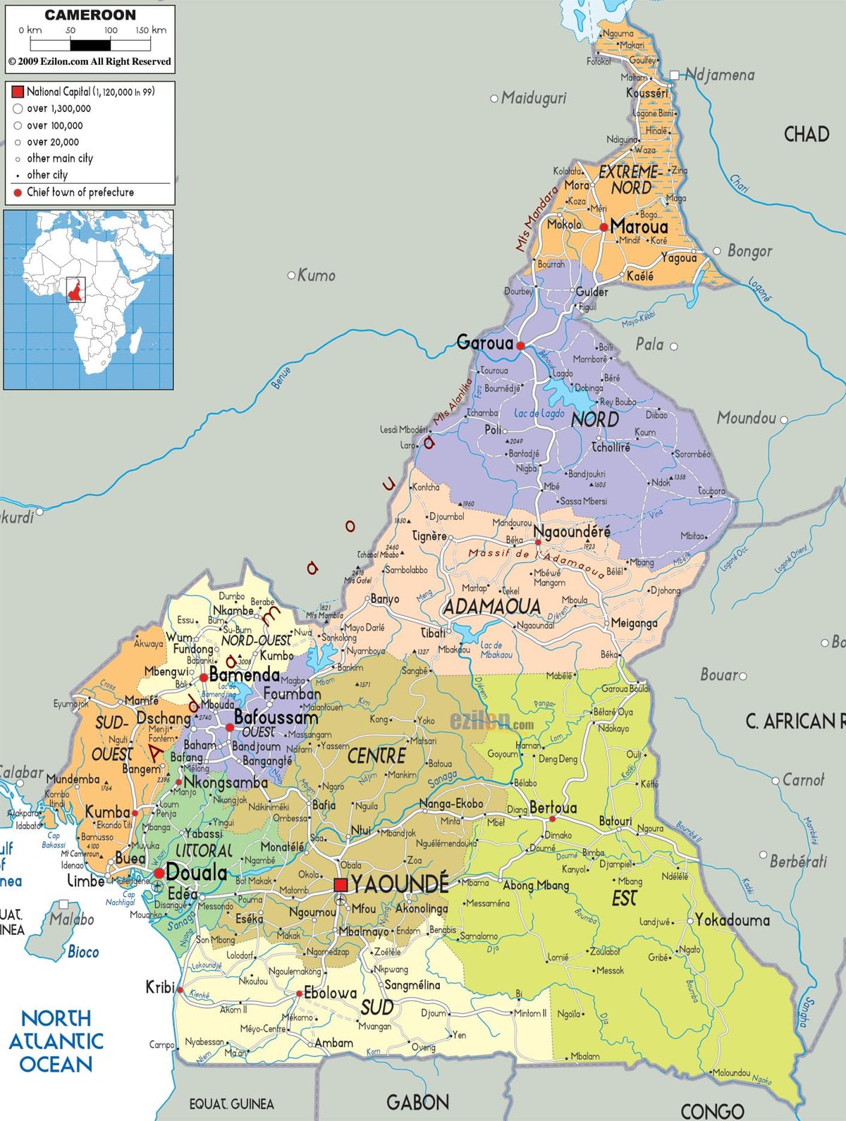 Kamerūnas regionų žemėlapis